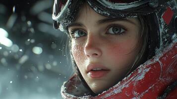 Moments before race determined speed skater prepares in cold arena. Their breath forms visible clouds in chilly air illustrating intense concentration and readiness photo