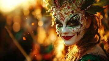 People dressed as spirits of spring march through lively meadow wearing leafy costumes and flower masks. Drums and flutes fill air as petals flutter around in joyful celebration photo