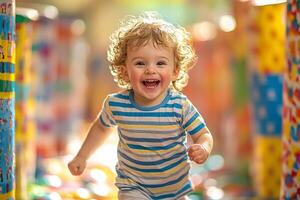 Children are filled excitement as they run through house after unwrapping gifts on Eid al Fitr. Colorful wrapping paper is strewn across floor creating festive atmosphere photo