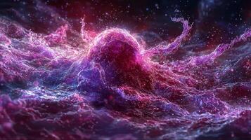 virus particle is intense scrutiny within lab showcasing remarkable intricacies and vibrant glowing details emphasize its scientific significance photo
