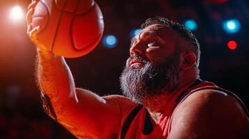 athlete prosthetic arm showcases exceptional skill during wheelchair basketball game reaching for ball intensity in brightly lit arena photo