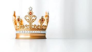 Golden crown on white background 3d rendering photo