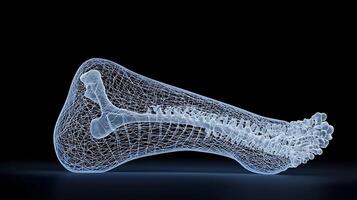 3D X-ray visualization of a human leg bone structure against a dark background photo