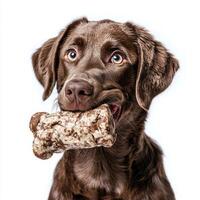 Chesapeake Bay Retriever its distinctive coat and expressive eyes engages happily bone showcasing its playful personality in clean bright setting photo