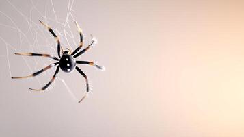 A spider is on its web in front of a light background photo