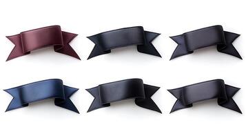 A collection of six elegant ribbons in various colors arranged neatly on a white background photo