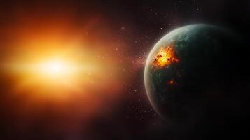 An image of a planet with a sun in the background photo