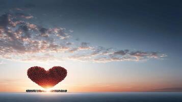 A group of people standing in front of a heart shaped object photo