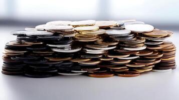 A pile of coins on a table photo