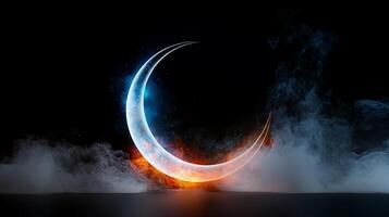 A crescent shaped object with smoke coming out of it photo