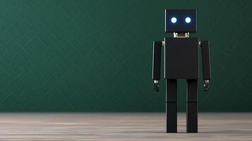 A robot standing in front of a green wall photo