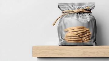 A bag of cookies sitting on a shelf photo