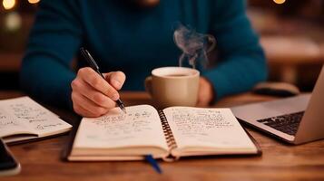 Man writing in notebook photo