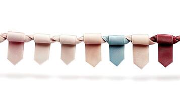 A row of colorful ties on a white background photo