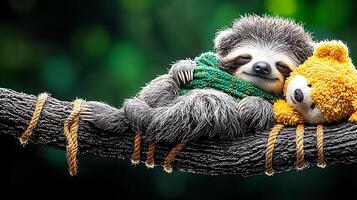 A sloth is sleeping on a branch photo
