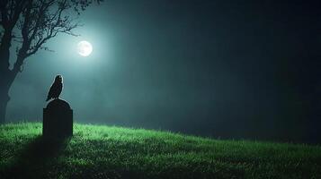 A full moon is seen in the background of a cemetery photo