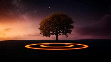 A tree with a circle of orange light around it photo