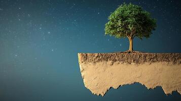 Tree on the edge of a cliff with stars in the sky photo
