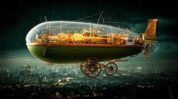 A steam powered flying machine in the sky photo