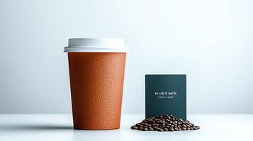 Coffee cup and business card mockup photo