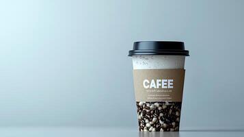 Coffee cup mockup on gray background with copy space photo