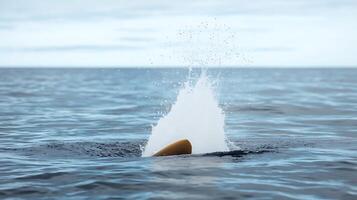 A whale jumping out of the water with a surfboard photo