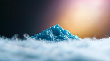 A mountain is shown in the clouds with a bright light photo