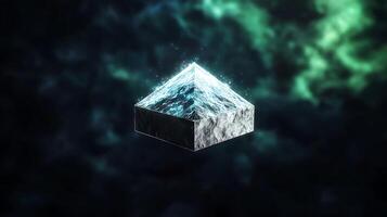A cube with a green light coming out of it photo