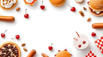 Various fast food items arranged in a circle photo