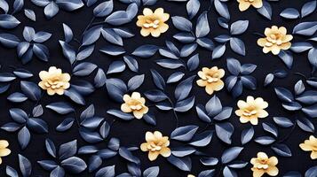 A pattern of yellow flowers on a dark blue background photo