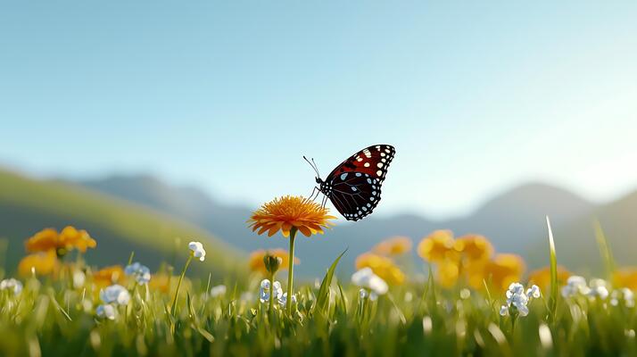 カシニョール 、【BUNCH OF FLOWERS IN MEADOW】 Butterfly on flower in the meadow 56160114 Stock Photo at