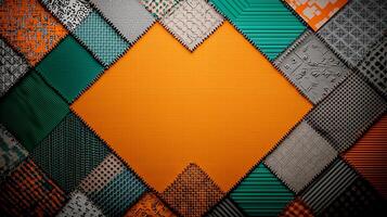 An orange and green background with a diamond pattern photo