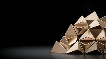A golden pyramid made of triangles on a black background photo