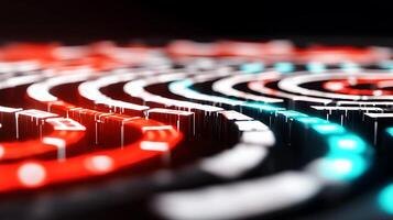 A close up of a circular pattern of red and blue lights photo