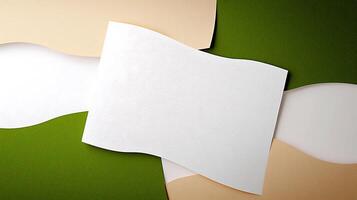 A white sheet of paper is on top of a green and white background photo