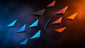 3d rendering of triangles flying in the air photo