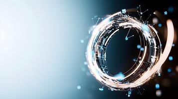 A circular light is shown in the middle of a dark background photo