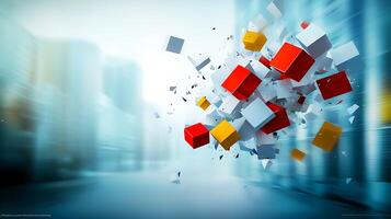 A colorful abstract background with cubes flying out of it photo