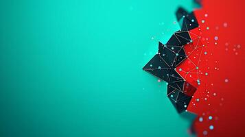 A red and green background with a broken piece of paper photo