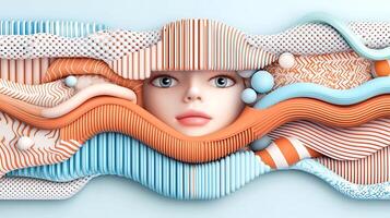 A woman's face is surrounded by colorful waves photo