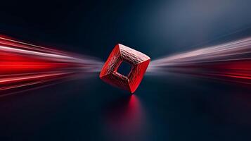 A red cube with a red light trail photo