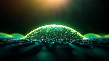 3d rendering of a green sphere with a light shining on it photo
