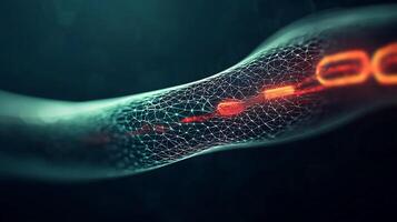 A close up of a cell with a red light photo