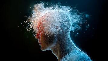 A man's head is covered in water and particles photo