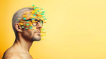 A man with a face made up of squares photo