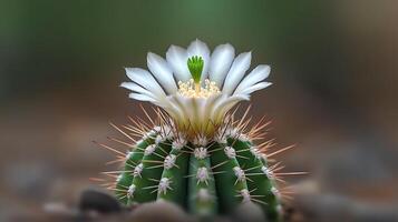 A cactus flower blooming in the desert photo