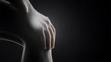 A person with knee pain on a black background photo