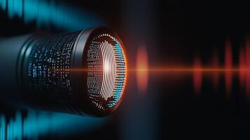 A speaker with a glowing light in front of it photo
