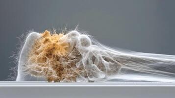 Close-up of a textured, organic mass resembling mold or fungus on a smooth surface, showcasing intricate details photo