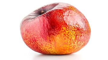 Close-up of a vibrant, fresh apple showcasing its red and yellow hues against a white background photo
